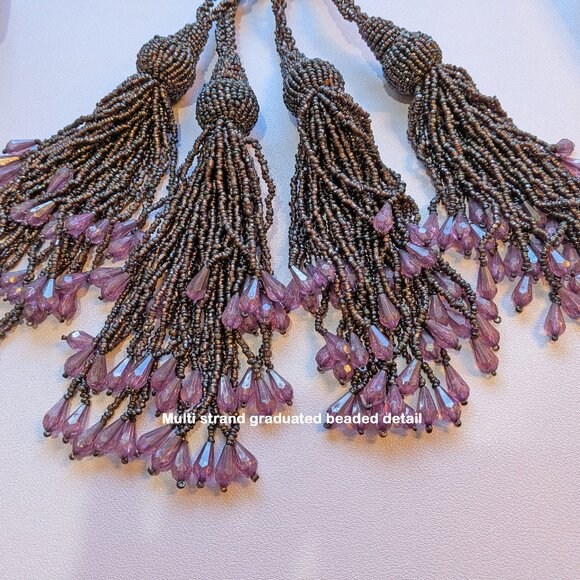 Set of 6 purple lushly beaded VTG napkin rings, Hand Made in India, 8" length - Picture 10 of 15